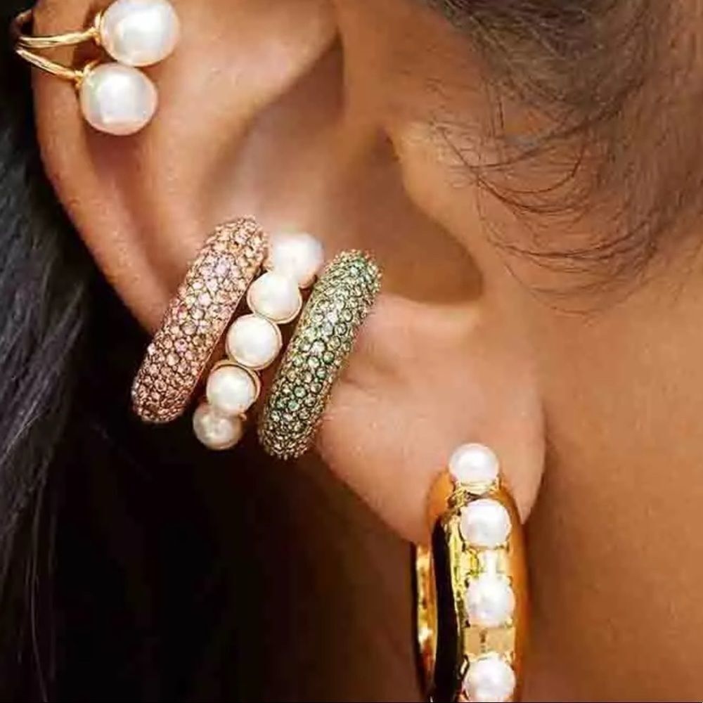 Pink Crystal Pave Gold Adjustable Ear Cuff NEW